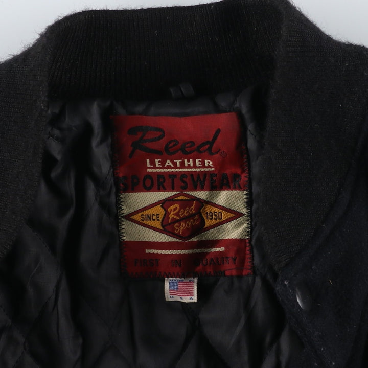Vintage 80s-90'S Reed Varsity Jacket with Leather Sleeves and Wool Buttons, Made in USA, Men's Size L Genuine leather (sleeves) black type Vintage Second Hand