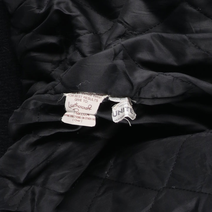 Vintage 80s-90'S Reed Varsity Jacket with Leather Sleeves and Wool Buttons, Made in USA, Men's Size L Genuine leather (sleeves) black type Vintage Second Hand