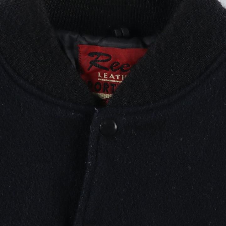 Vintage 80s-90'S Reed Varsity Jacket with Leather Sleeves and Wool Buttons, Made in USA, Men's Size L Genuine leather (sleeves) black type Vintage Second Hand