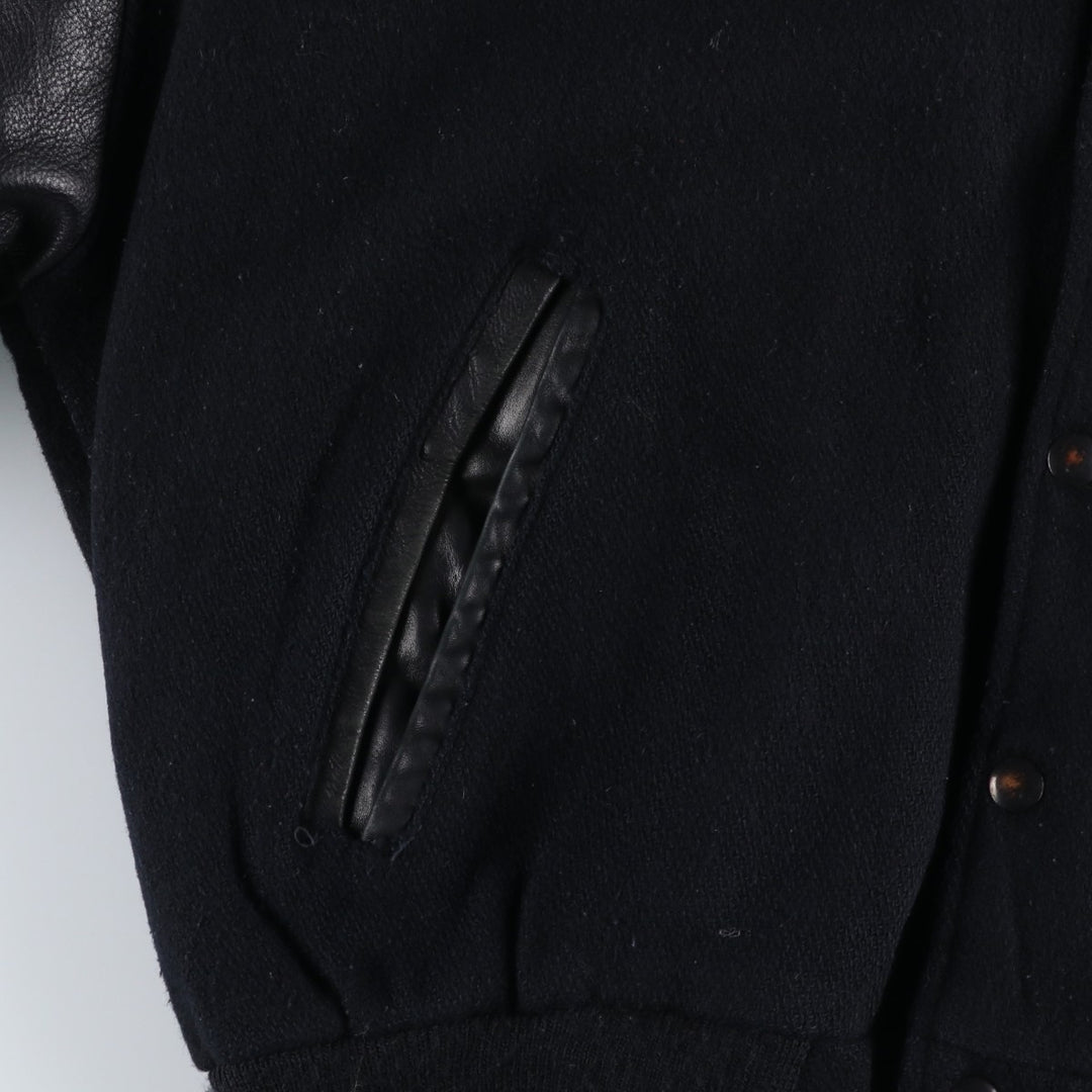 Vintage 80s-90'S Reed Varsity Jacket with Leather Sleeves and Wool Buttons, Made in USA, Men's Size L Genuine leather (sleeves) black type Vintage Second Hand