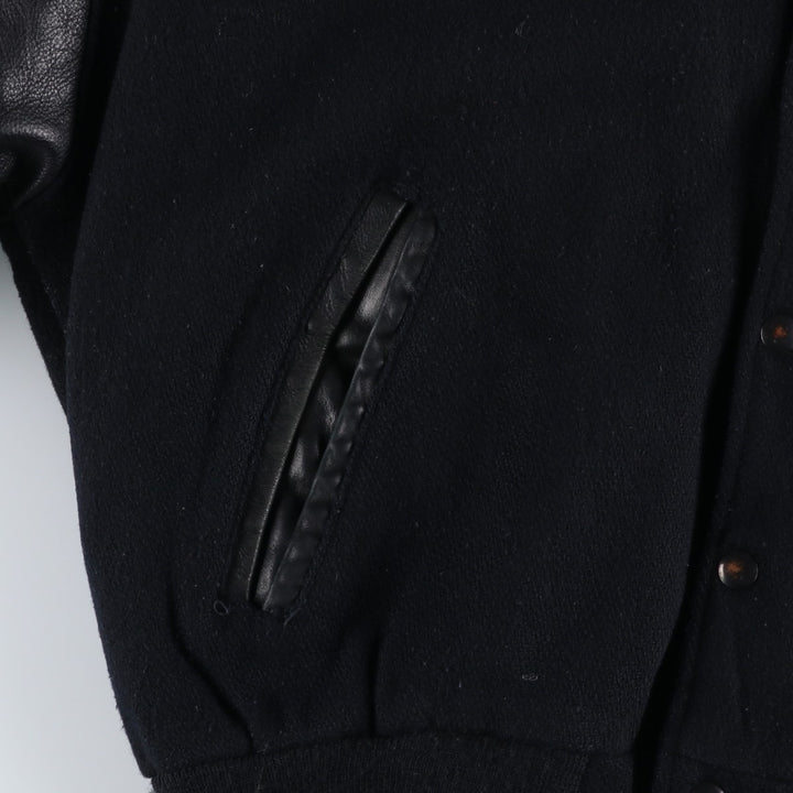 Vintage 80s-90'S Reed Varsity Jacket with Leather Sleeves and Wool Buttons, Made in USA, Men's Size L Genuine leather (sleeves) black type Vintage Second Hand
