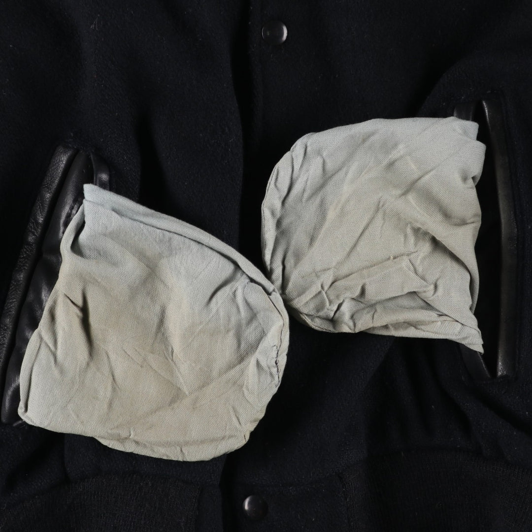 Vintage 80s-90'S Reed Varsity Jacket with Leather Sleeves and Wool Buttons, Made in USA, Men's Size L Genuine leather (sleeves) black type Vintage Second Hand