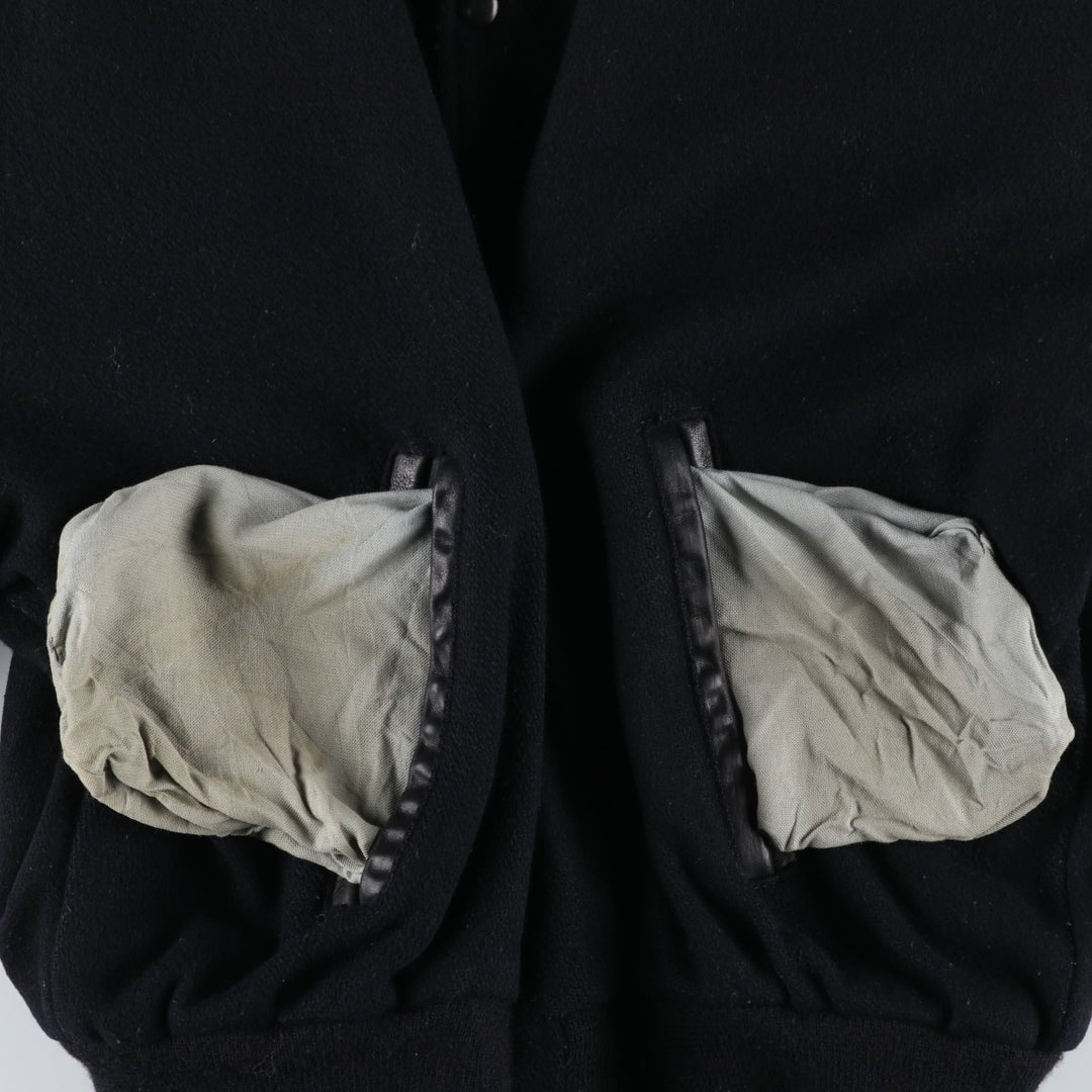 Vintage 80s-90'S Reed Varsity Jacket with Leather Sleeves and Wool Buttons, Made in USA, Men's Size L Genuine leather (sleeves) black type Vintage Second Hand