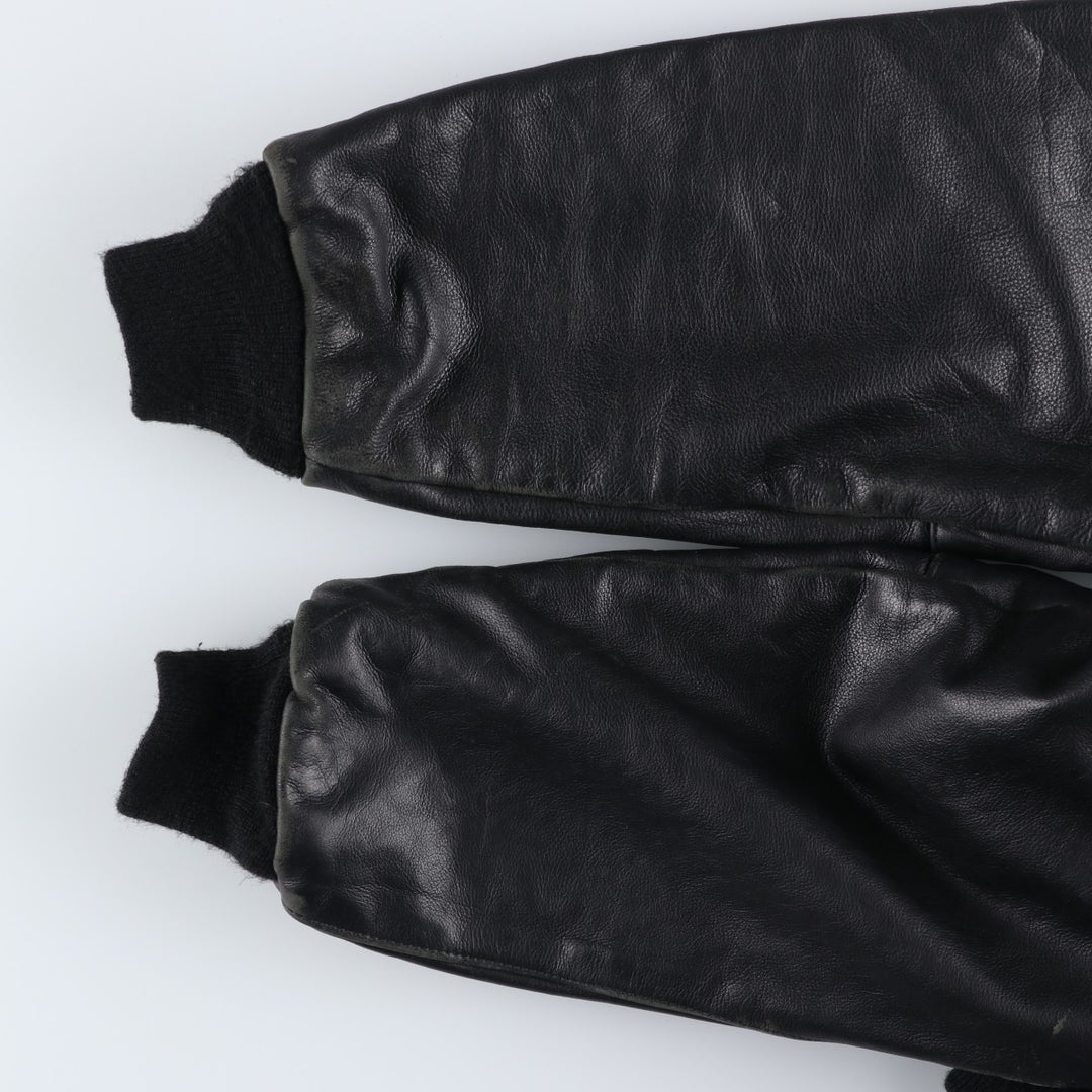 Vintage 80s-90'S Reed Varsity Jacket with Leather Sleeves and Wool Buttons, Made in USA, Men's Size L Genuine leather (sleeves) black type Vintage Second Hand