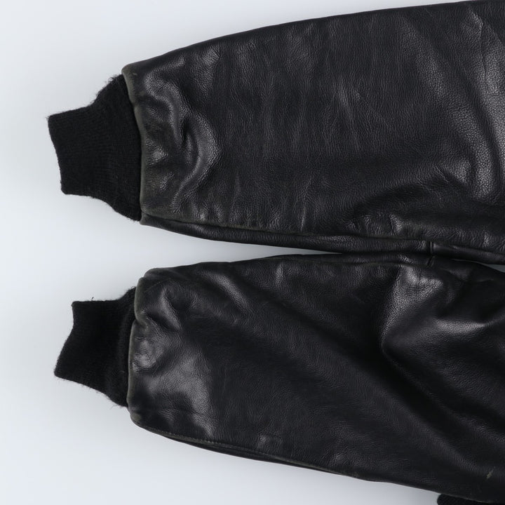 Vintage 80s-90'S Reed Varsity Jacket with Leather Sleeves and Wool Buttons, Made in USA, Men's Size L Genuine leather (sleeves) black type Vintage Second Hand