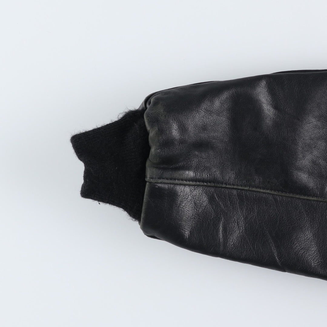 Vintage 80s-90'S Reed Varsity Jacket with Leather Sleeves and Wool Buttons, Made in USA, Men's Size L Genuine leather (sleeves) black type Vintage Second Hand