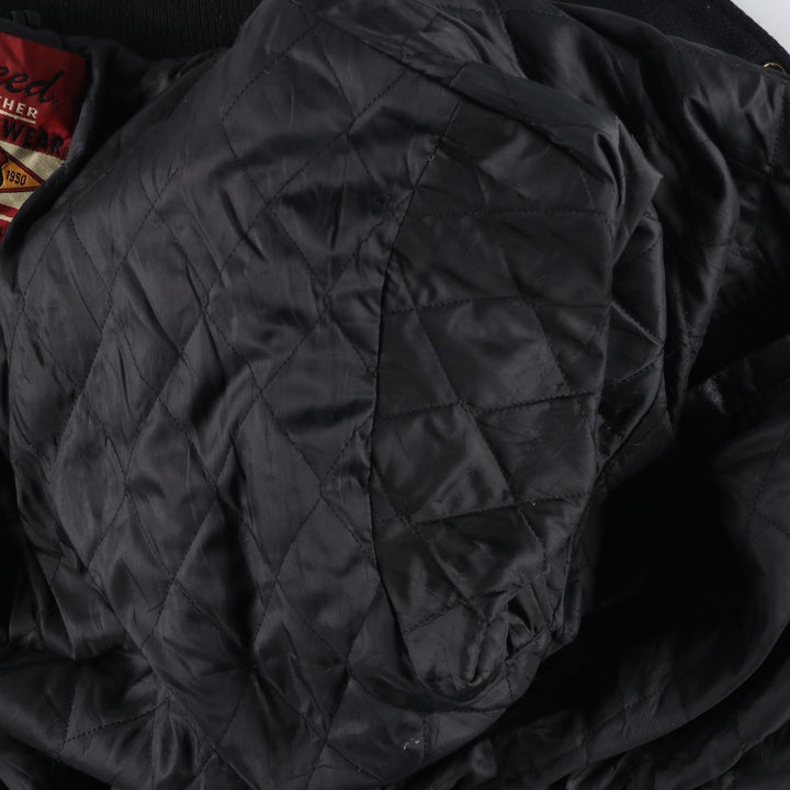 Vintage 80s-90'S Reed Varsity Jacket with Leather Sleeves and Wool Buttons, Made in USA, Men's Size L Genuine leather (sleeves) black type Vintage Second Hand