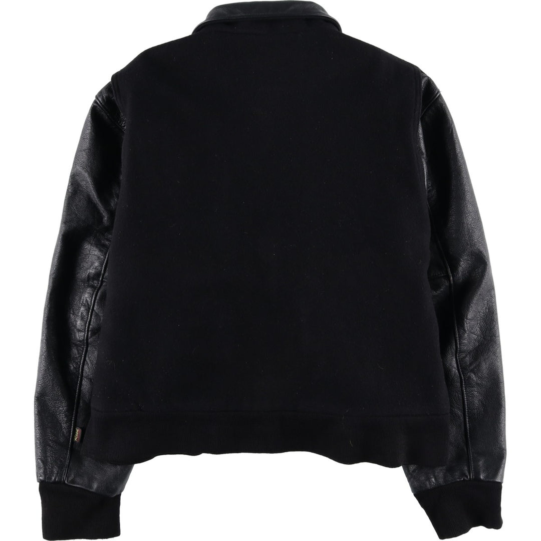 Vintage 80s-90'S Reed Ford Varsity Jacket with Collar, Leather Sleeves, and Wool Buttons, Made in USA, Men's Size Medium Genuine leather (sleeves) black type Vintage Second Hand