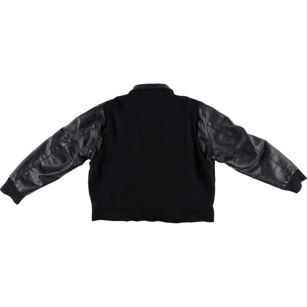 Vintage 80s-90'S Reed Ford Varsity Jacket with Collar, Leather Sleeves, and Wool Buttons, Made in USA, Men's Size Medium Genuine leather (sleeves) black type Vintage Second Hand