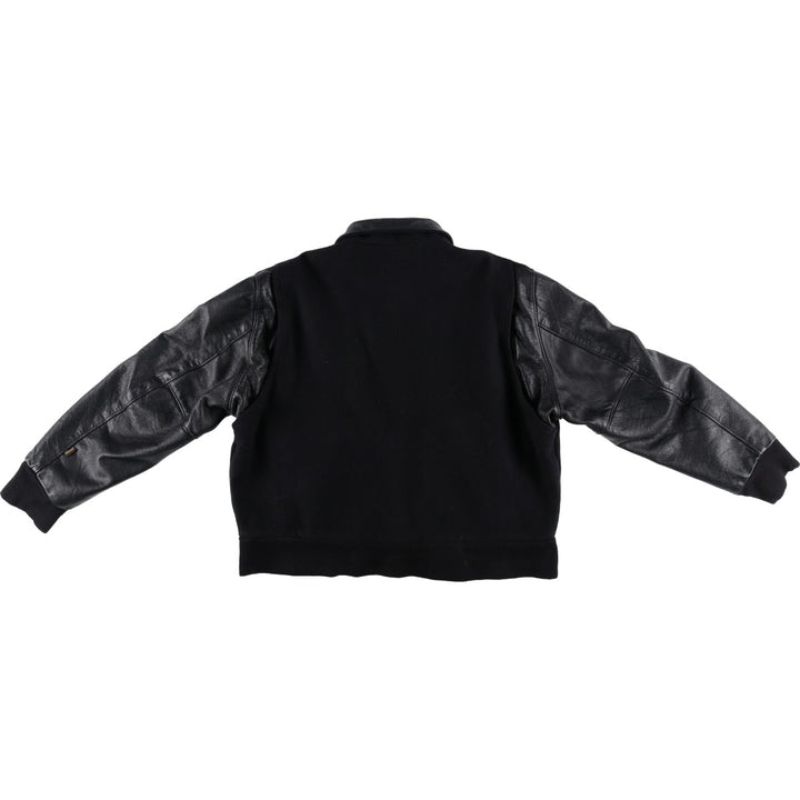 Vintage 80s-90'S Reed Ford Varsity Jacket with Collar, Leather Sleeves, and Wool Buttons, Made in USA, Men's Size Medium Genuine leather (sleeves) black type Vintage Second Hand