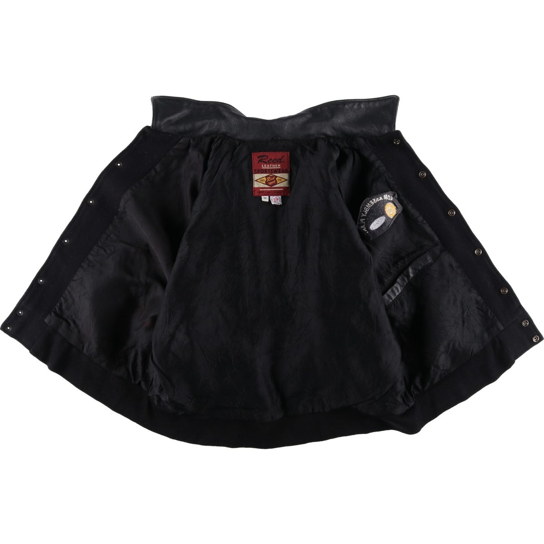 Vintage 80s-90'S Reed Ford Varsity Jacket with Collar, Leather Sleeves, and Wool Buttons, Made in USA, Men's Size Medium Genuine leather (sleeves) black type Vintage Second Hand