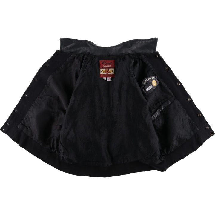 Vintage 80s-90'S Reed Ford Varsity Jacket with Collar, Leather Sleeves, and Wool Buttons, Made in USA, Men's Size Medium Genuine leather (sleeves) black type Vintage Second Hand