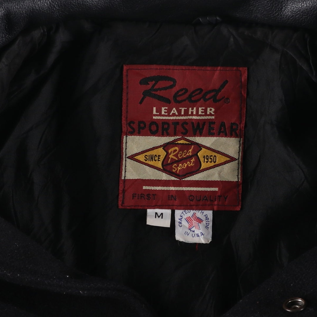 Vintage 80s-90'S Reed Ford Varsity Jacket with Collar, Leather Sleeves, and Wool Buttons, Made in USA, Men's Size Medium Genuine leather (sleeves) black type Vintage Second Hand