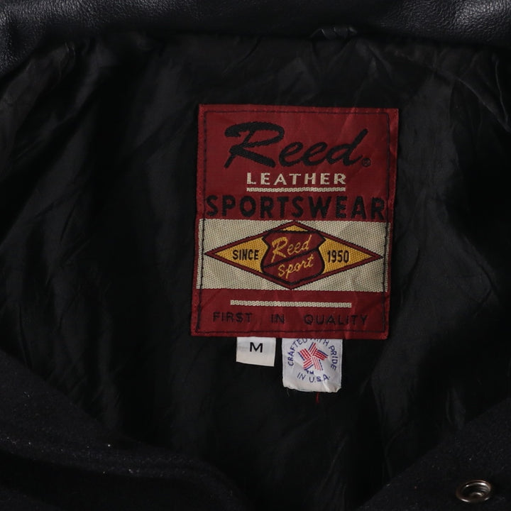 Vintage 80s-90'S Reed Ford Varsity Jacket with Collar, Leather Sleeves, and Wool Buttons, Made in USA, Men's Size Medium Genuine leather (sleeves) black type Vintage Second Hand