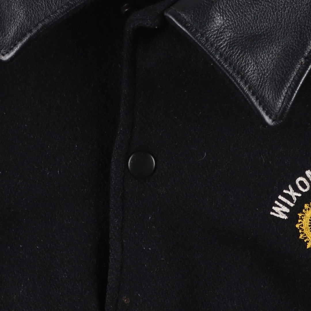 Vintage 80s-90'S Reed Ford Varsity Jacket with Collar, Leather Sleeves, and Wool Buttons, Made in USA, Men's Size Medium Genuine leather (sleeves) black type Vintage Second Hand