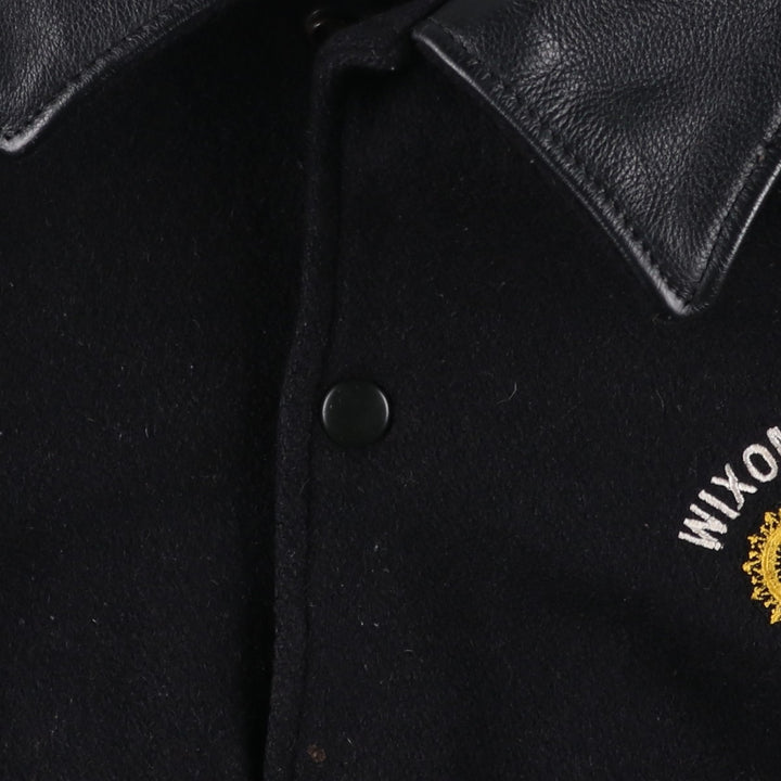 Vintage 80s-90'S Reed Ford Varsity Jacket with Collar, Leather Sleeves, and Wool Buttons, Made in USA, Men's Size Medium Genuine leather (sleeves) black type Vintage Second Hand