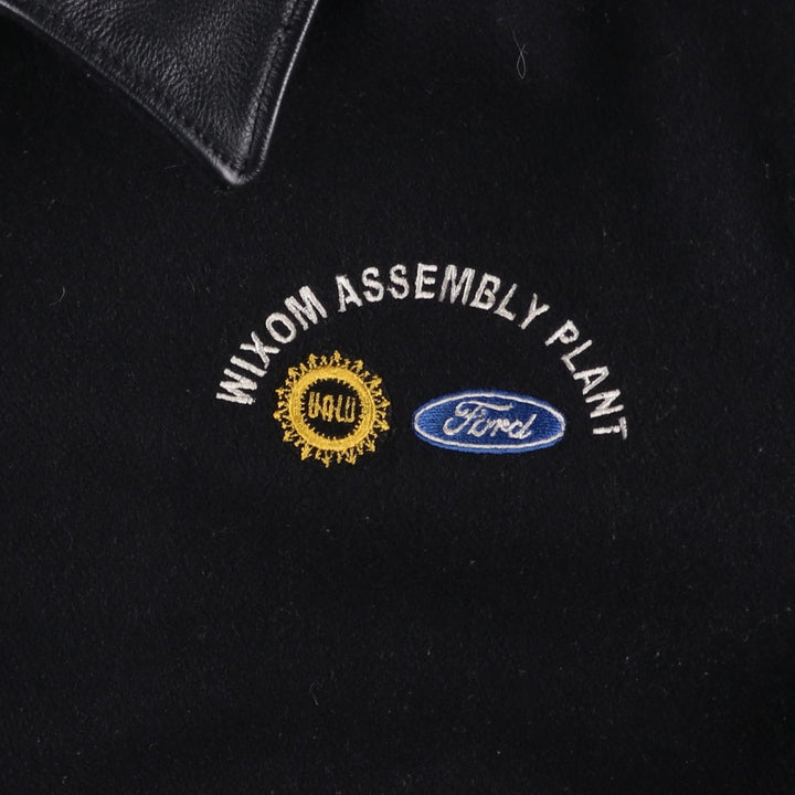 Vintage 80s-90'S Reed Ford Varsity Jacket with Collar, Leather Sleeves, and Wool Buttons, Made in USA, Men's Size Medium Genuine leather (sleeves) black type Vintage Second Hand