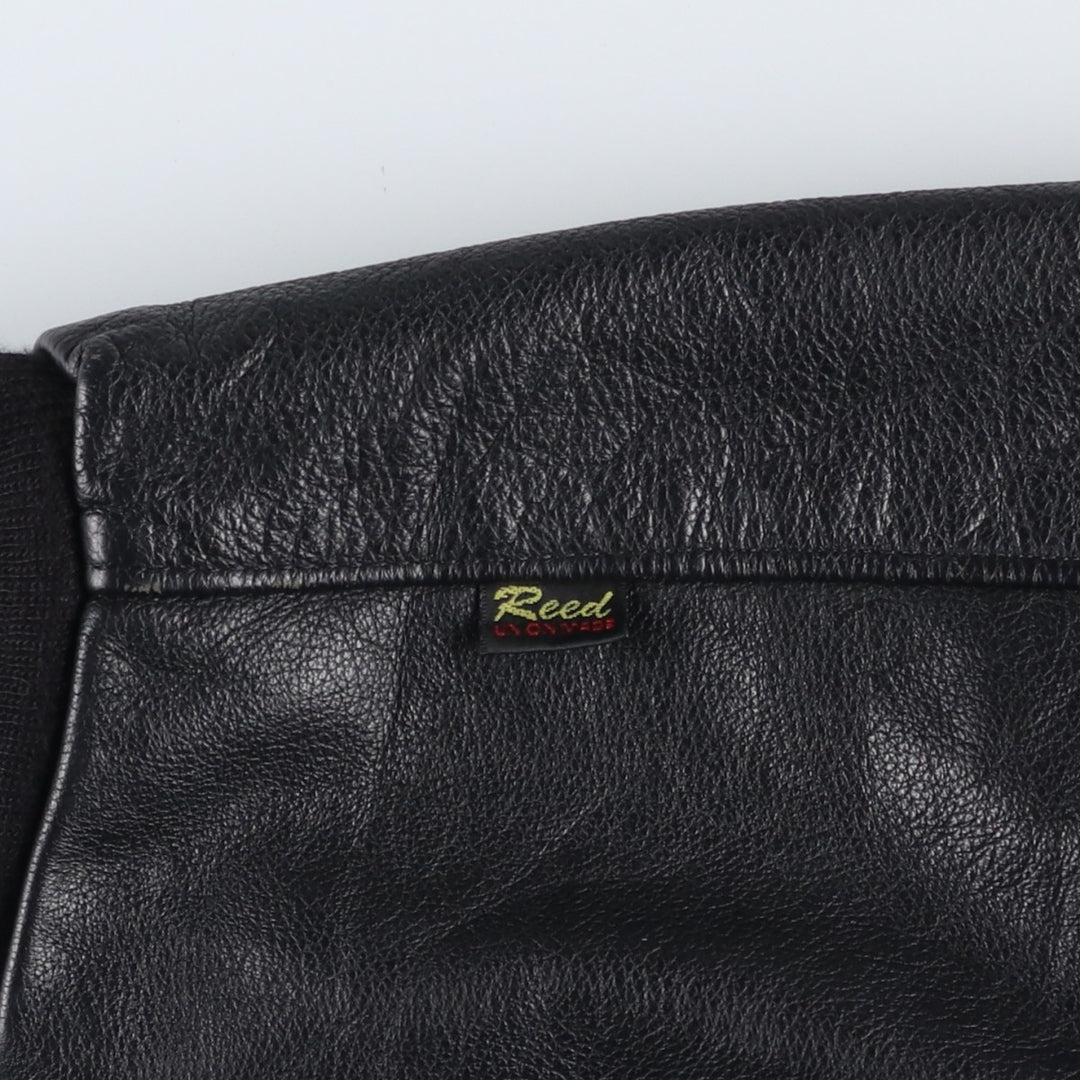 Vintage 80s-90'S Reed Ford Varsity Jacket with Collar, Leather Sleeves, and Wool Buttons, Made in USA, Men's Size Medium Genuine leather (sleeves) black type Vintage Second Hand