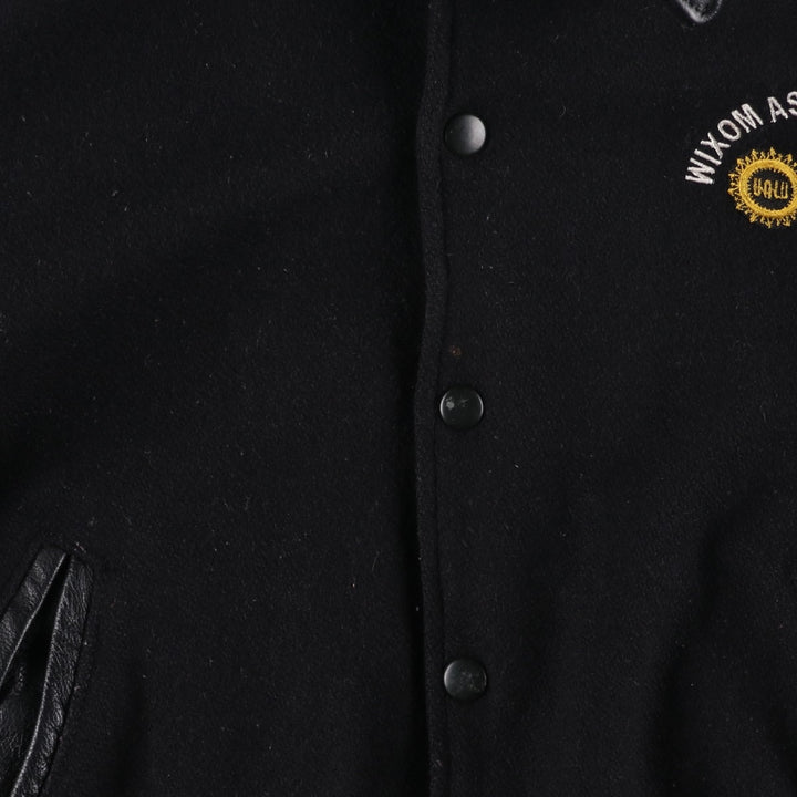 Vintage 80s-90'S Reed Ford Varsity Jacket with Collar, Leather Sleeves, and Wool Buttons, Made in USA, Men's Size Medium Genuine leather (sleeves) black type Vintage Second Hand