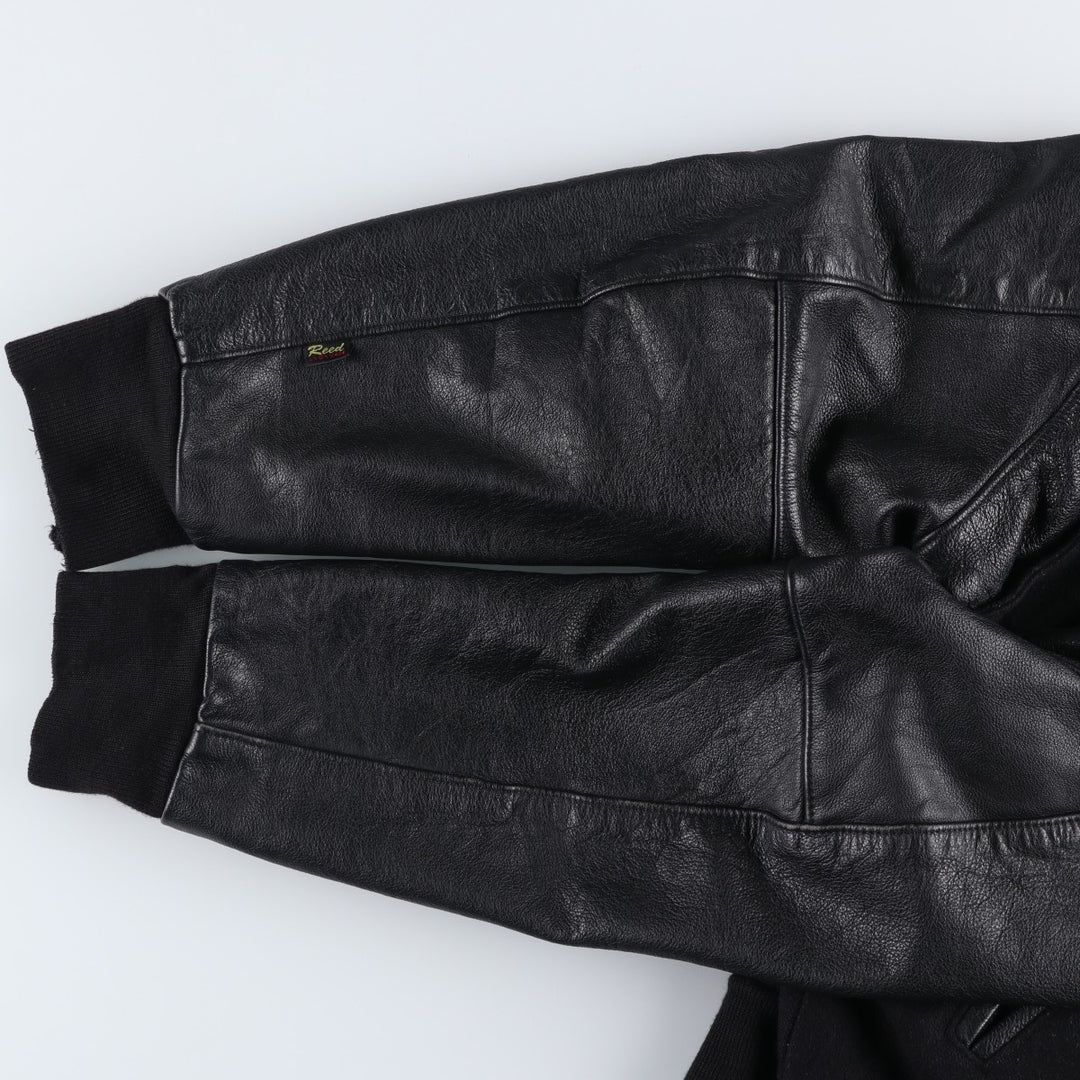 Vintage 80s-90'S Reed Ford Varsity Jacket with Collar, Leather Sleeves, and Wool Buttons, Made in USA, Men's Size Medium Genuine leather (sleeves) black type Vintage Second Hand