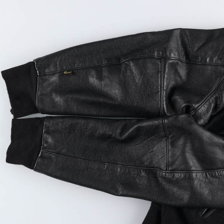 Vintage 80s-90'S Reed Ford Varsity Jacket with Collar, Leather Sleeves, and Wool Buttons, Made in USA, Men's Size Medium Genuine leather (sleeves) black type Vintage Second Hand