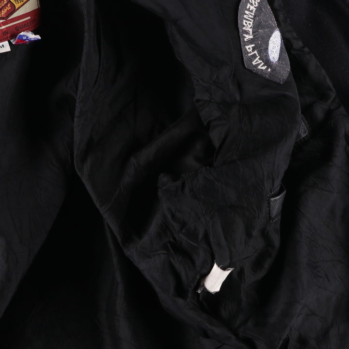 Vintage 80s-90'S Reed Ford Varsity Jacket with Collar, Leather Sleeves, and Wool Buttons, Made in USA, Men's Size Medium Genuine leather (sleeves) black type Vintage Second Hand