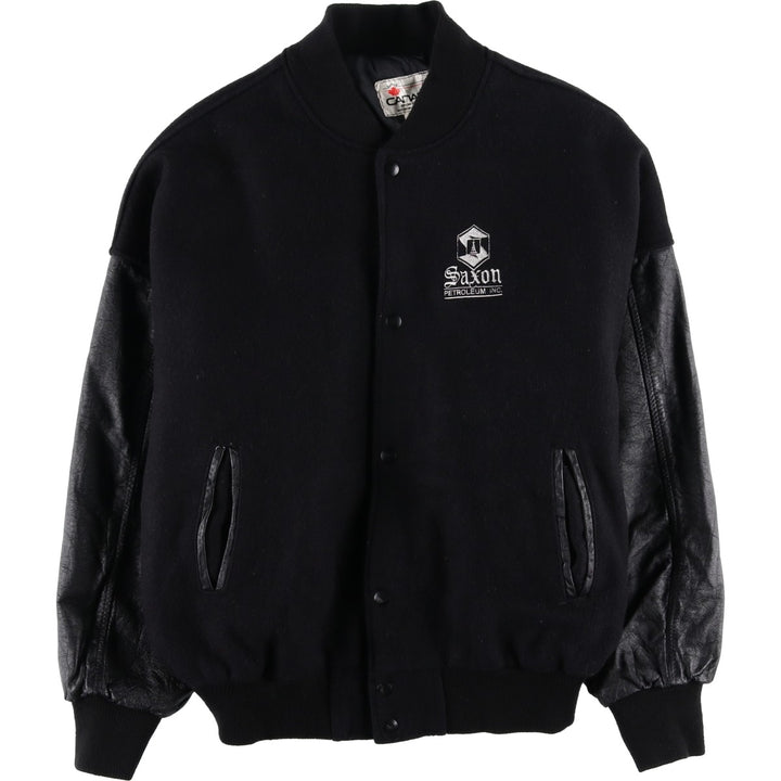 90'S Canada Sportswear Vintage Varsity Jacket with Leather Sleeves and Wool Buttons, Made in Canada, Men's Size XL wool black type Vintage Second Hand