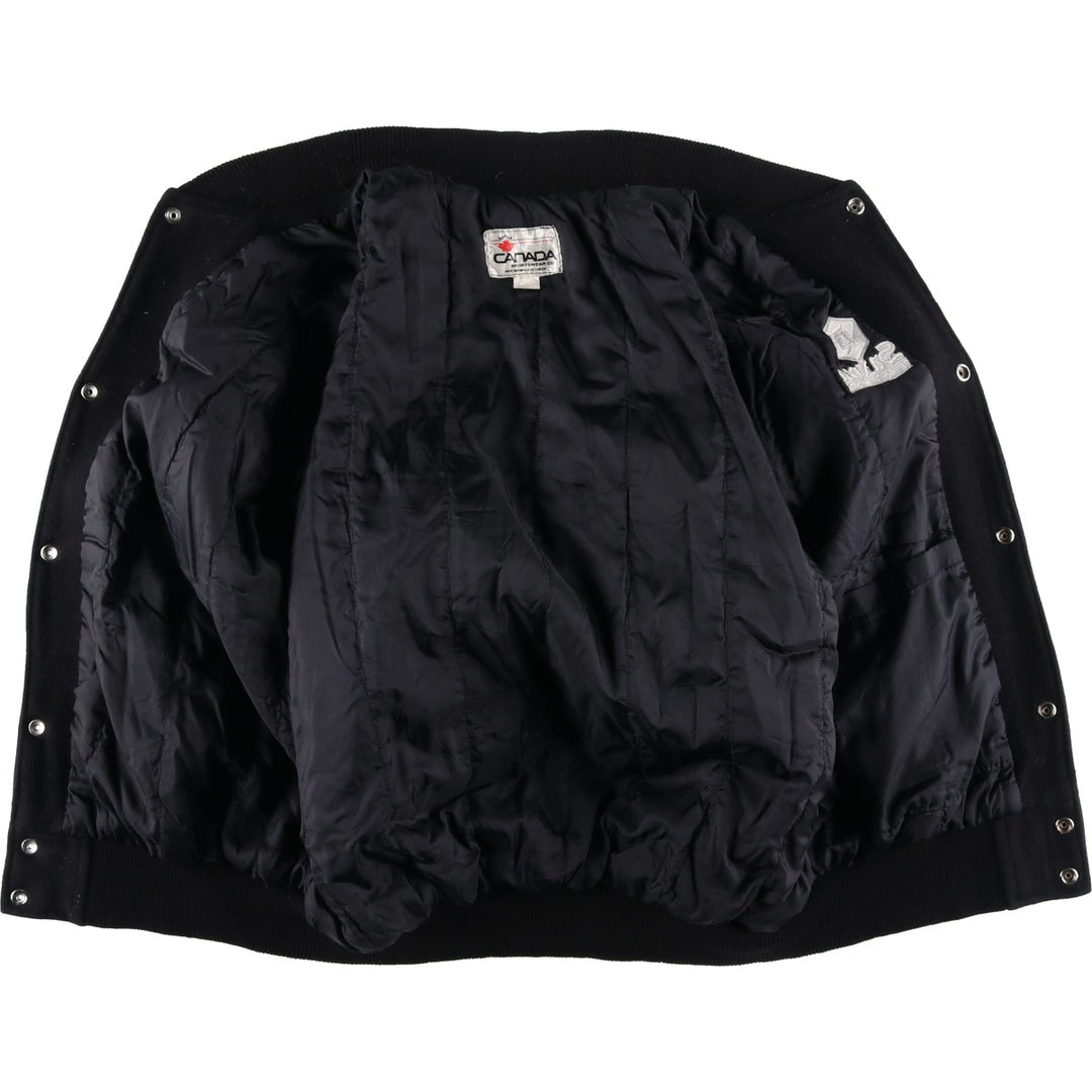 90'S Canada Sportswear Vintage Varsity Jacket with Leather Sleeves and Wool Buttons, Made in Canada, Men's Size XL wool black type Vintage Second Hand