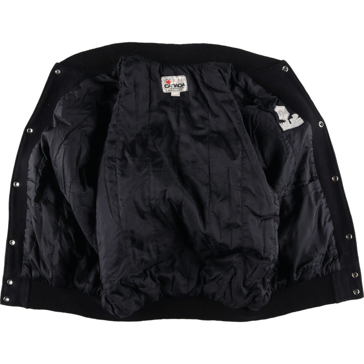 90'S Canada Sportswear Vintage Varsity Jacket with Leather Sleeves and Wool Buttons, Made in Canada, Men's Size XL wool black type Vintage Second Hand