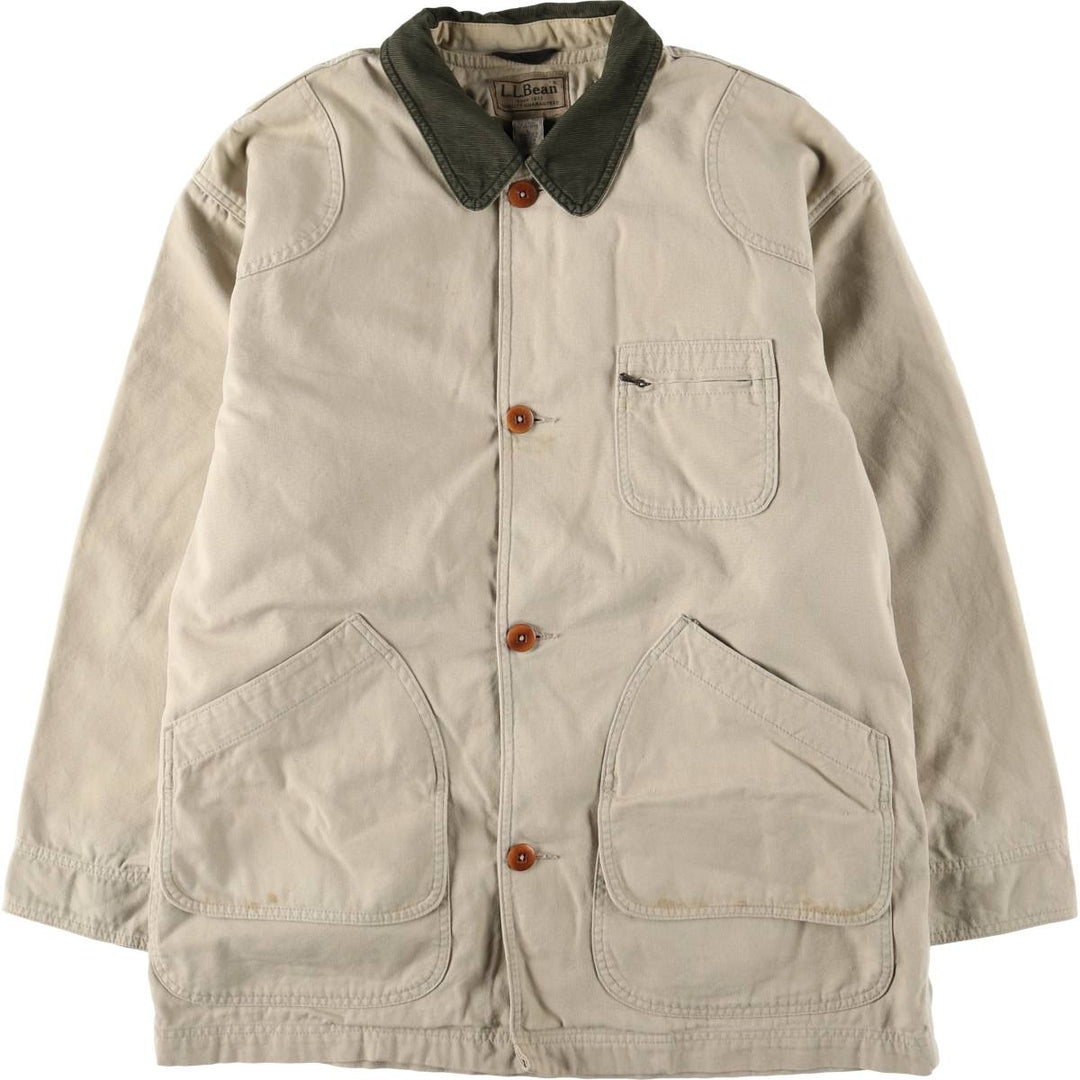 90s-00'S LLBean padded duck hunting jacket, men's size L cotton unbleached Vintage Second Hand