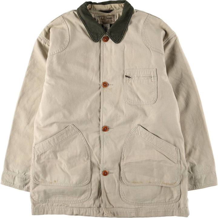 90s-00'S LLBean padded duck hunting jacket, men's size L cotton unbleached Vintage Second Hand