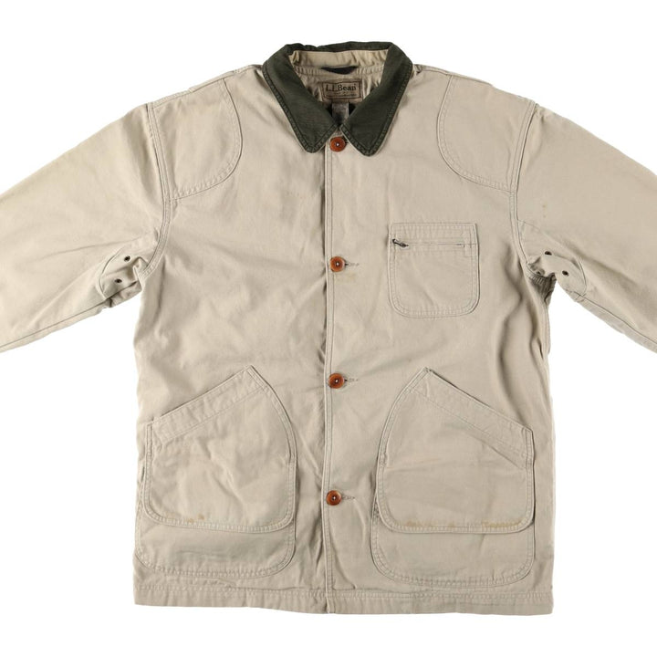 90s-00'S LLBean padded duck hunting jacket, men's size L cotton unbleached Vintage Second Hand