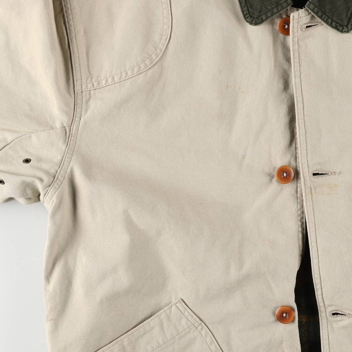 90s-00'S LLBean padded duck hunting jacket, men's size L cotton unbleached Vintage Second Hand