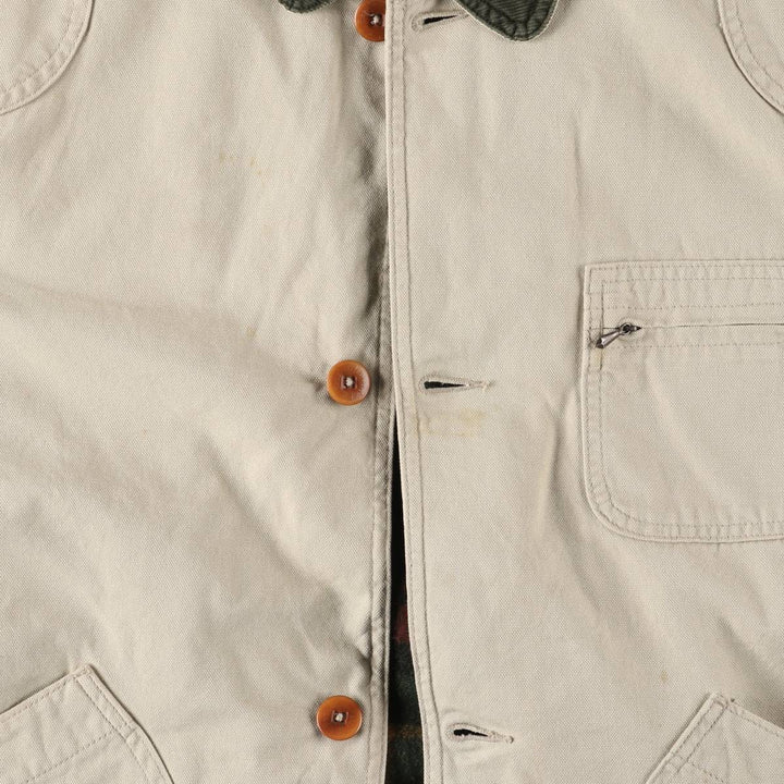 90s-00'S LLBean padded duck hunting jacket, men's size L cotton unbleached Vintage Second Hand