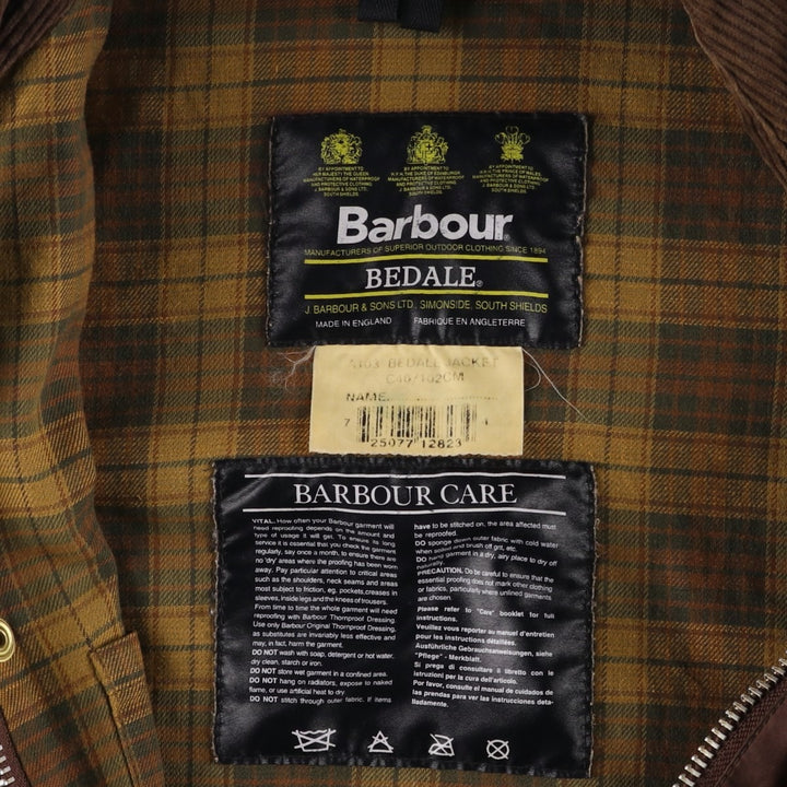 1990'S Barbour Bedale (formerly 3 Warrant) waxed cotton oiled jacket, made in England, C40, men's size M cotton brown type Vintage Second Hand