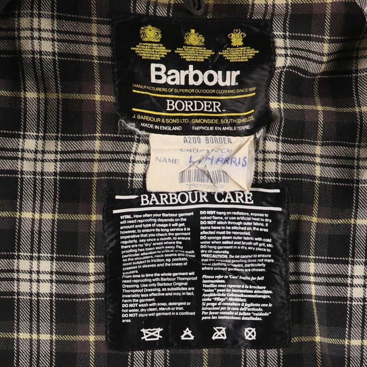 Vintage 80s-90'S Barbour 3 Warrant Waxed Cotton Hooded Jacket, Men's Size L, Striped cotton Khaki type Vintage Second Hand