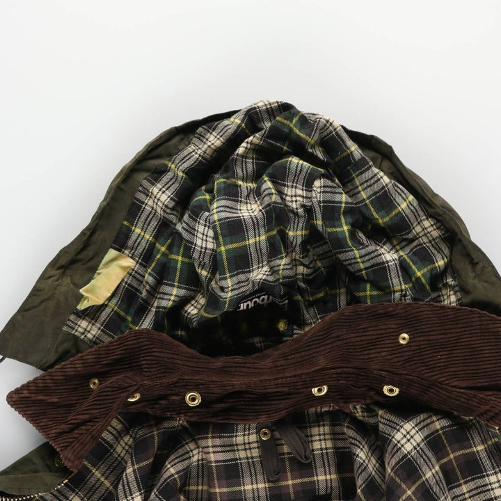 Vintage 80s-90'S Barbour 3 Warrant Waxed Cotton Hooded Jacket, Men's Size L, Striped cotton Khaki type Vintage Second Hand