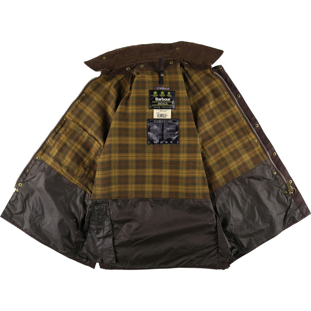 1990'S Barbour Bedale 3-Warrant Waxed Cotton Oiled Jacket, Made in England, C42, Men's Size L cotton brown type Vintage Second Hand