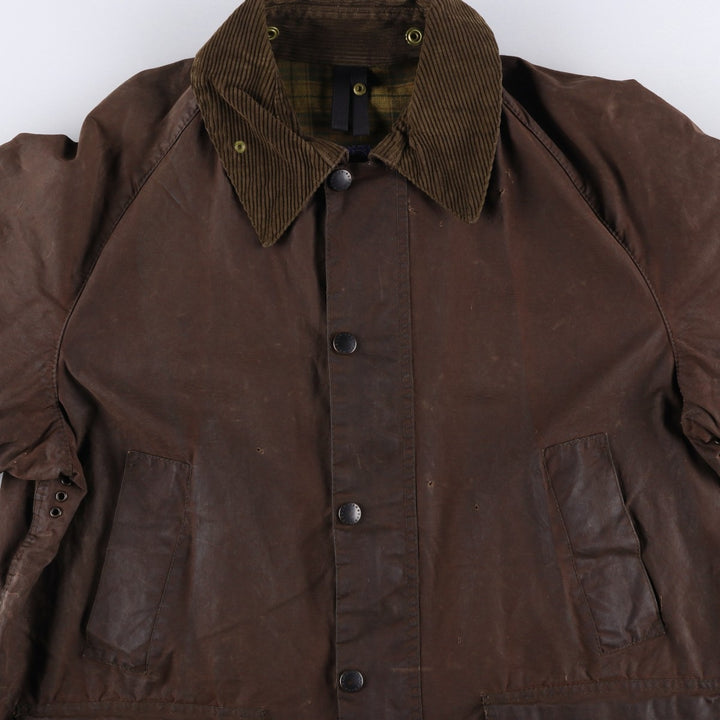 1990'S Barbour Bedale 3-Warrant Waxed Cotton Oiled Jacket, Made in England, C42, Men's Size L cotton brown type Vintage Second Hand
