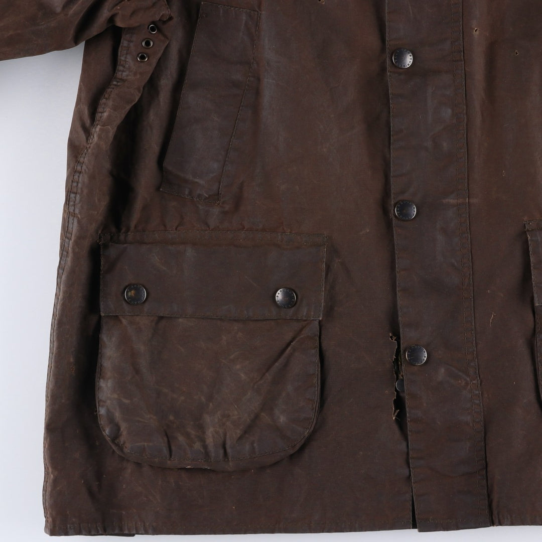 1990'S Barbour Bedale 3-Warrant Waxed Cotton Oiled Jacket, Made in England, C42, Men's Size L cotton brown type Vintage Second Hand