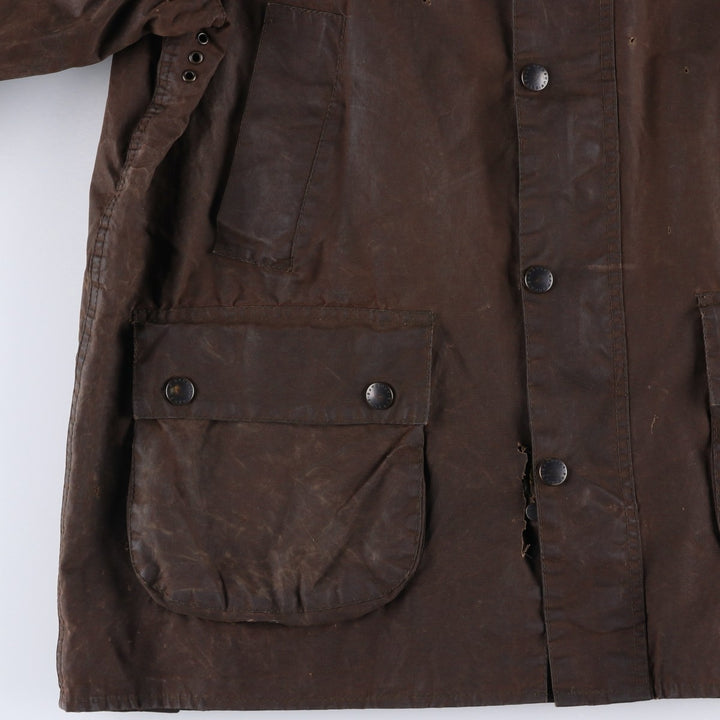 1990'S Barbour Bedale 3-Warrant Waxed Cotton Oiled Jacket, Made in England, C42, Men's Size L cotton brown type Vintage Second Hand
