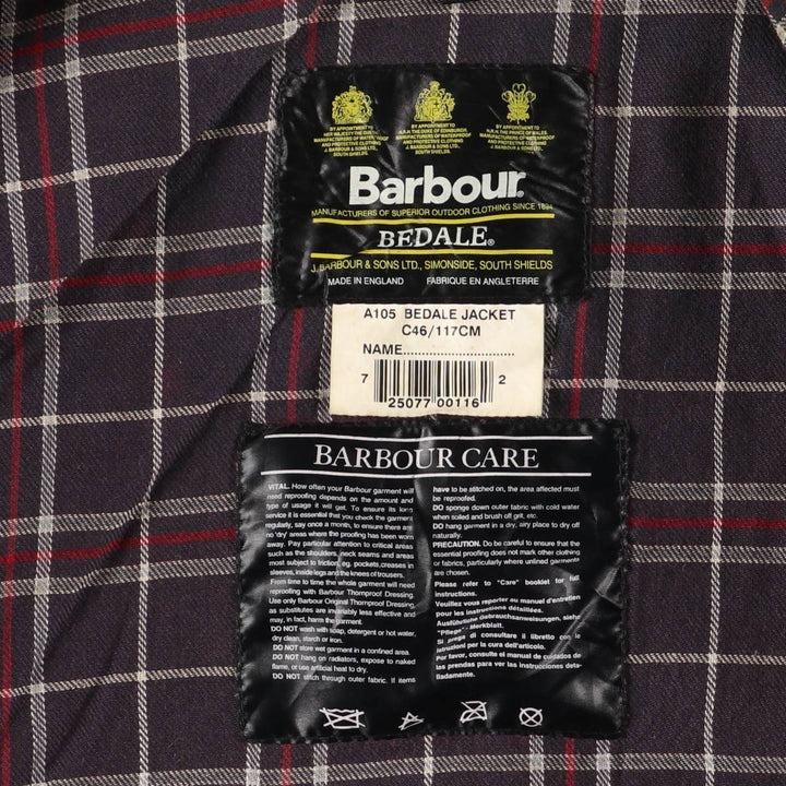 Vintage 1980s-1990'S Barbour Bedale 3 Warrant Waxed Cotton Oiled Jacket, Made in England, Men's XL cotton black type Vintage Second Hand