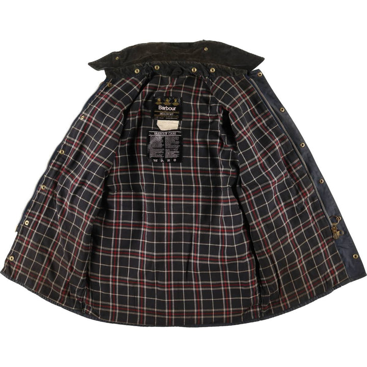 Vintage 1980s-1990'S Barbour Beaufort 3 Warrant Waxed Cotton Oiled Jacket, Made in England, Men's Size Medium cotton navy blue type Vintage Second Hand