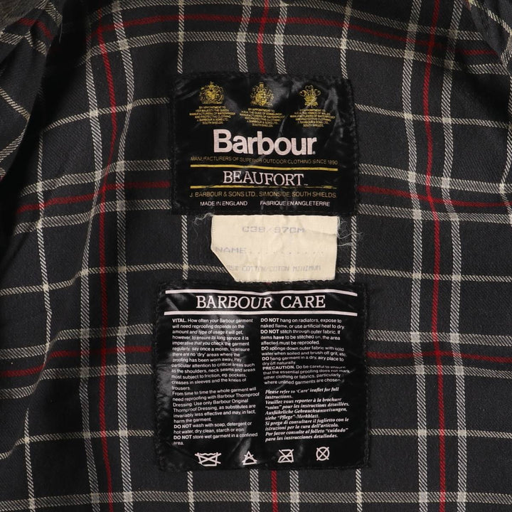 Vintage 1980s-1990'S Barbour Beaufort 3 Warrant Waxed Cotton Oiled Jacket, Made in England, Men's Size Medium cotton navy blue type Vintage Second Hand