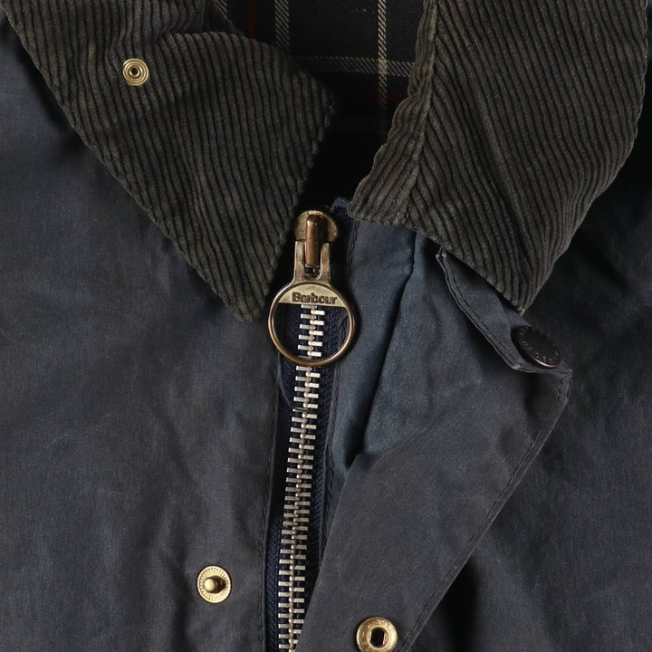 Vintage 1980s-1990'S Barbour Beaufort 3 Warrant Waxed Cotton Oiled Jacket, Made in England, Men's Size Medium cotton navy blue type Vintage Second Hand