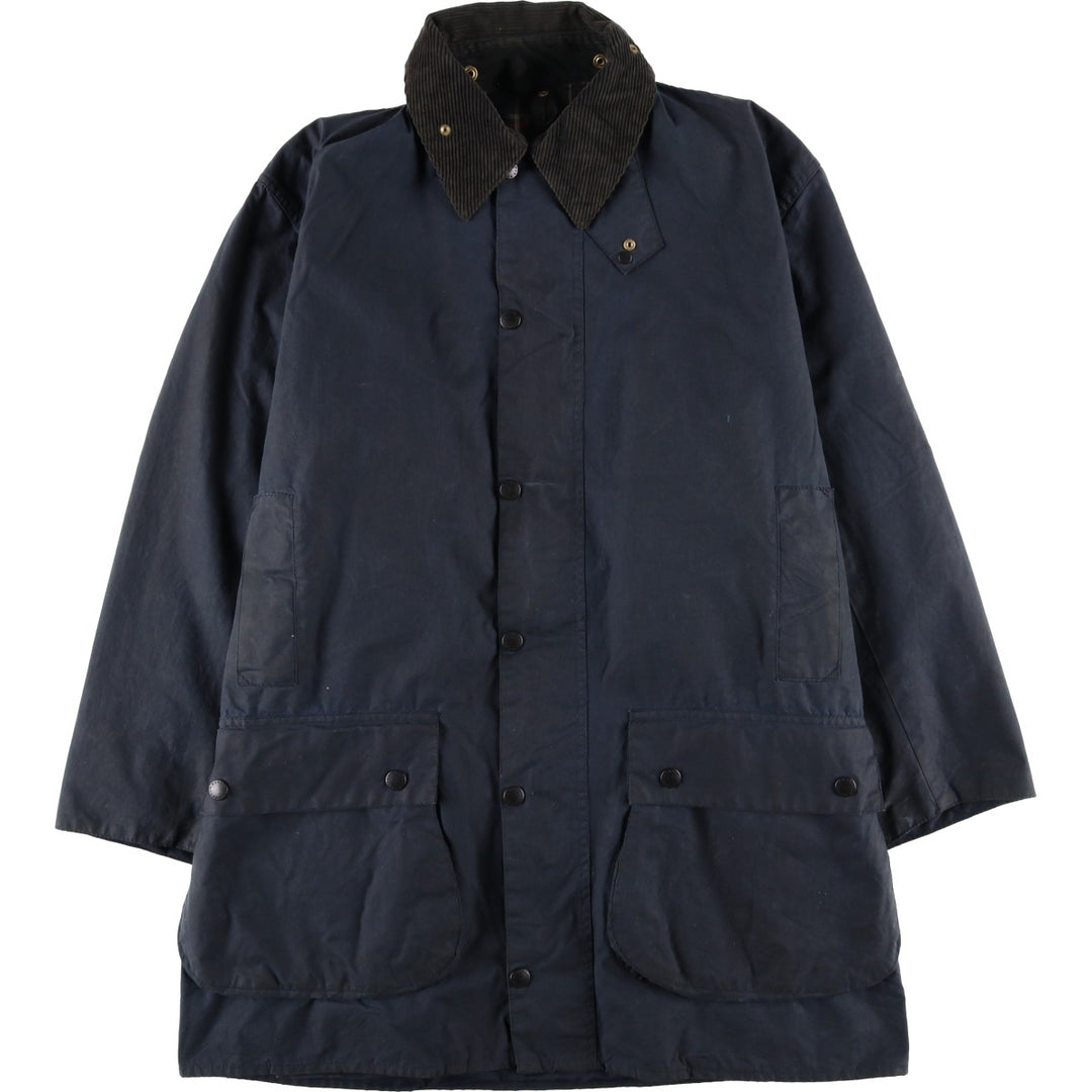 1990'S Barbour BORDER (formerly 3 Warrant) waxed cotton oiled jacket, Made in England, C42, Men's L cotton navy blue type Vintage Second Hand
