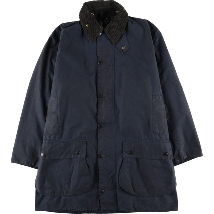 1990'S Barbour BORDER (formerly 3 Warrant) waxed cotton oiled jacket, Made in England, C42, Men's L cotton navy blue type Vintage Second Hand