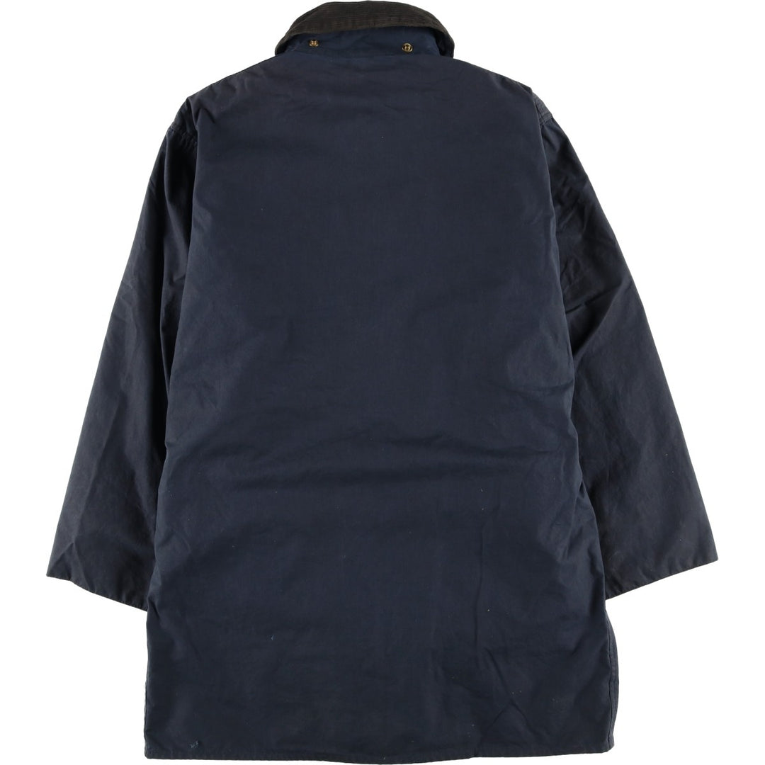 1990'S Barbour BORDER (formerly 3 Warrant) waxed cotton oiled jacket, Made in England, C42, Men's L cotton navy blue type Vintage Second Hand