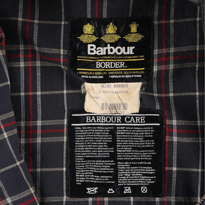 1990'S Barbour BORDER (formerly 3 Warrant) waxed cotton oiled jacket, Made in England, C42, Men's L cotton navy blue type Vintage Second Hand