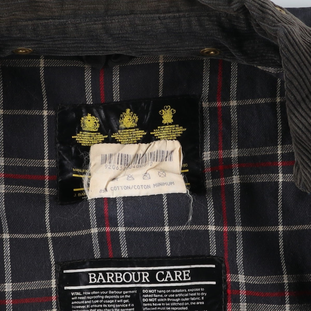 1990'S Barbour BORDER (formerly 3 Warrant) waxed cotton oiled jacket, Made in England, C42, Men's L cotton navy blue type Vintage Second Hand